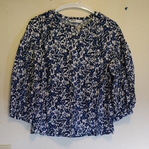 Universal Thread White and Blue Ruffled Puff Sleeve Blouse